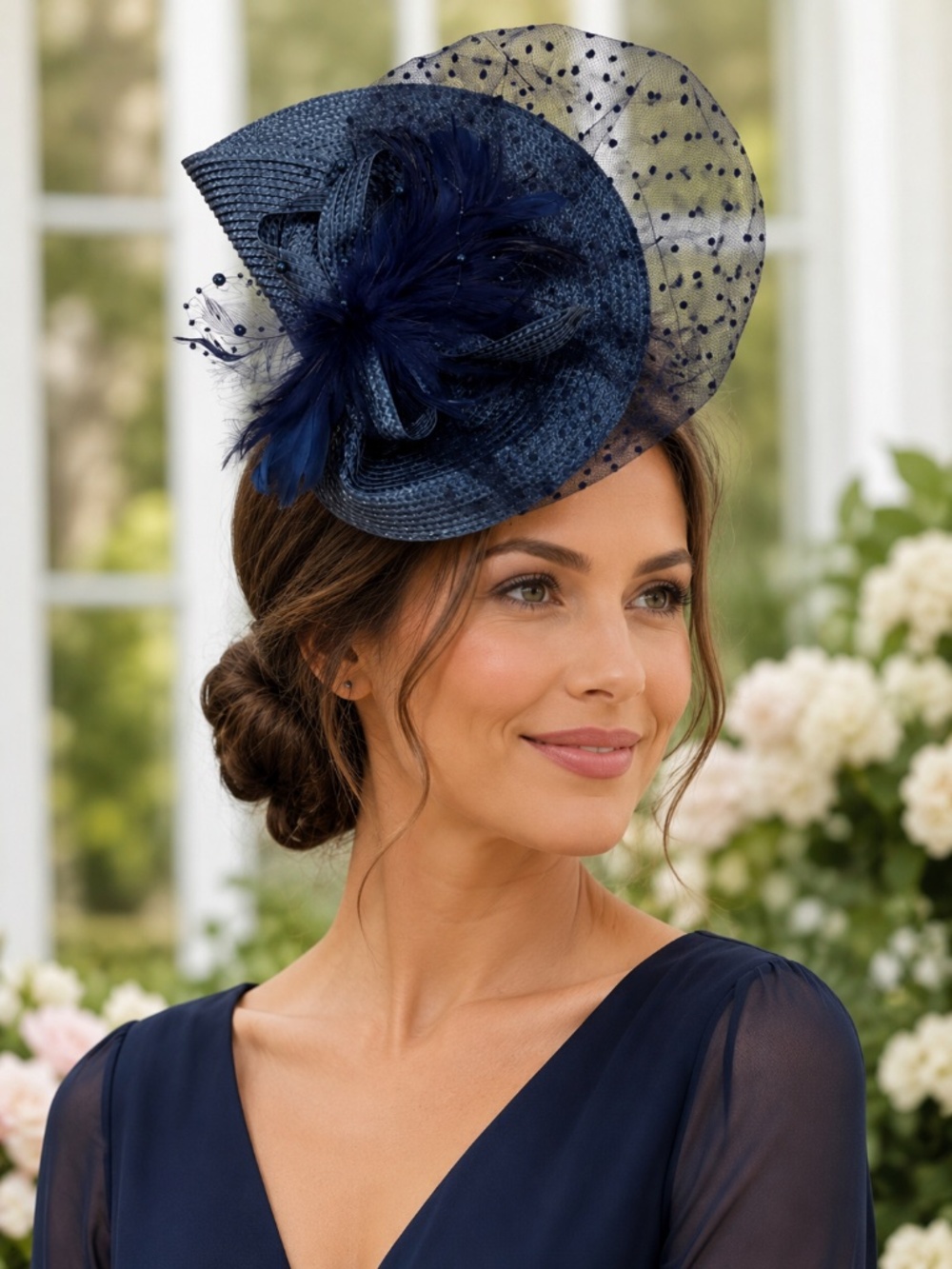 Women’s Navy Blue Vintage Style Feather Tea Party Fascinators Derby Hat